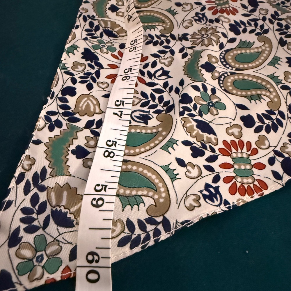 Paisley Floral Scarf Ivory Teal Navy 60" Long‎ Narrow - Picture 3 of 6